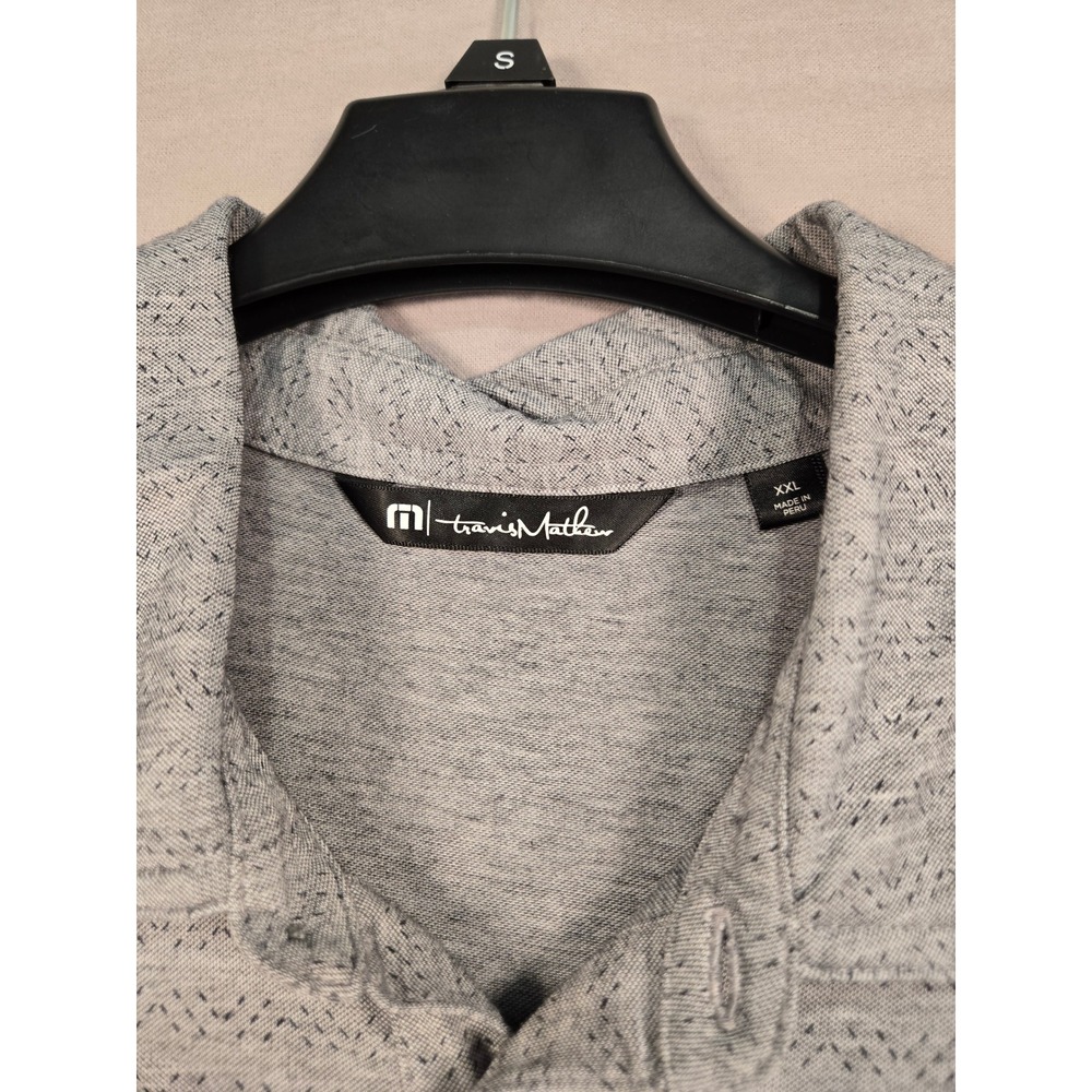 Travis Mathew Mens XXL Grey Geometric Print Short Sleeve‎ Golf Polo Shirt - Picture 3 of 12